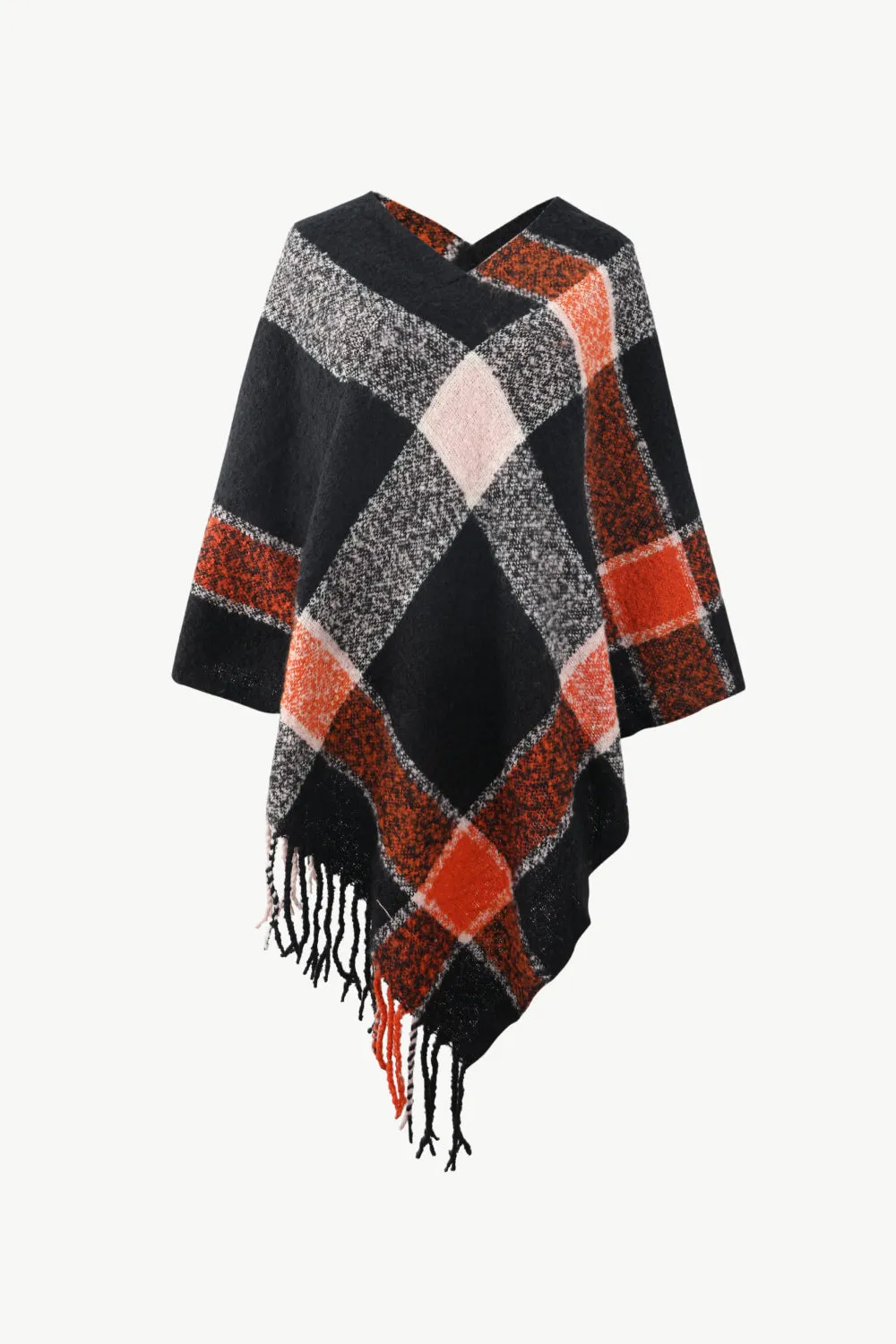 Plaid Fringe Detail Poncho