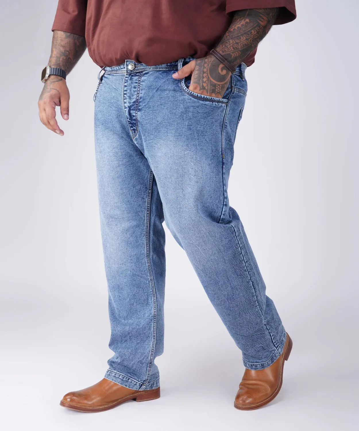 Plus Size Men Heavy Fade Blue Comfort Fit Jeans