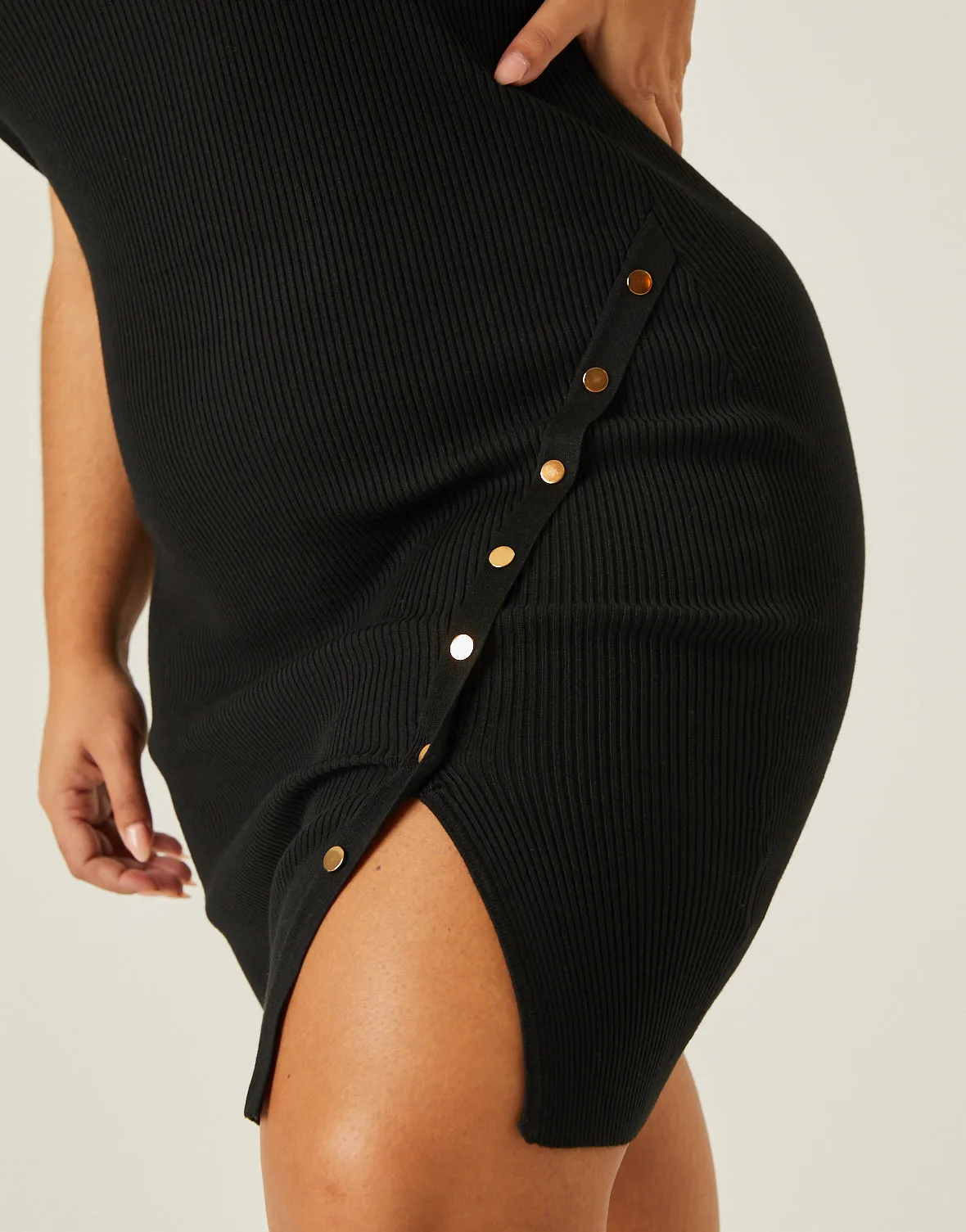 Plus Size Snap Detail Rib Knit Dress