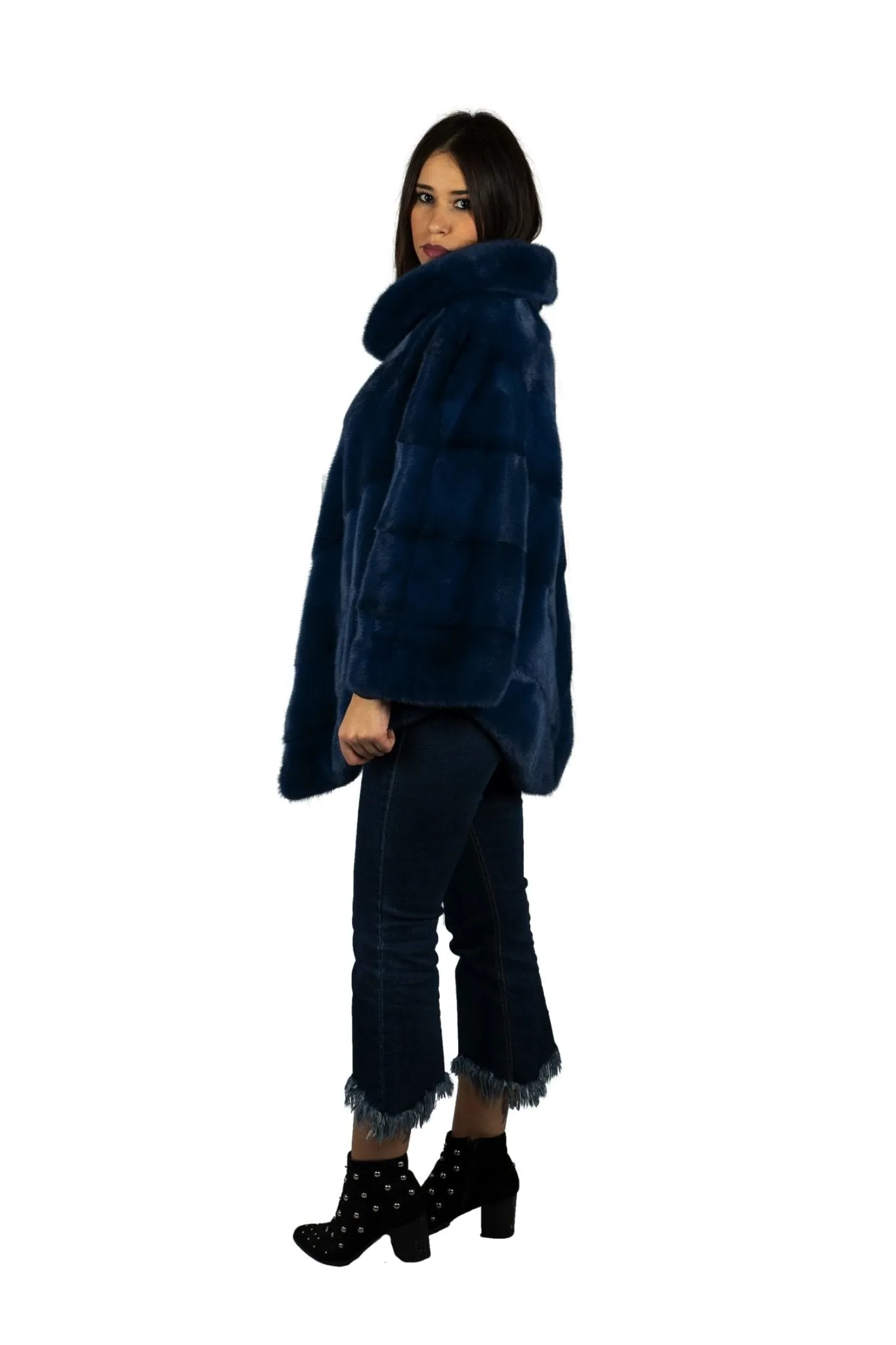 poncho in mink midnight blue with hood