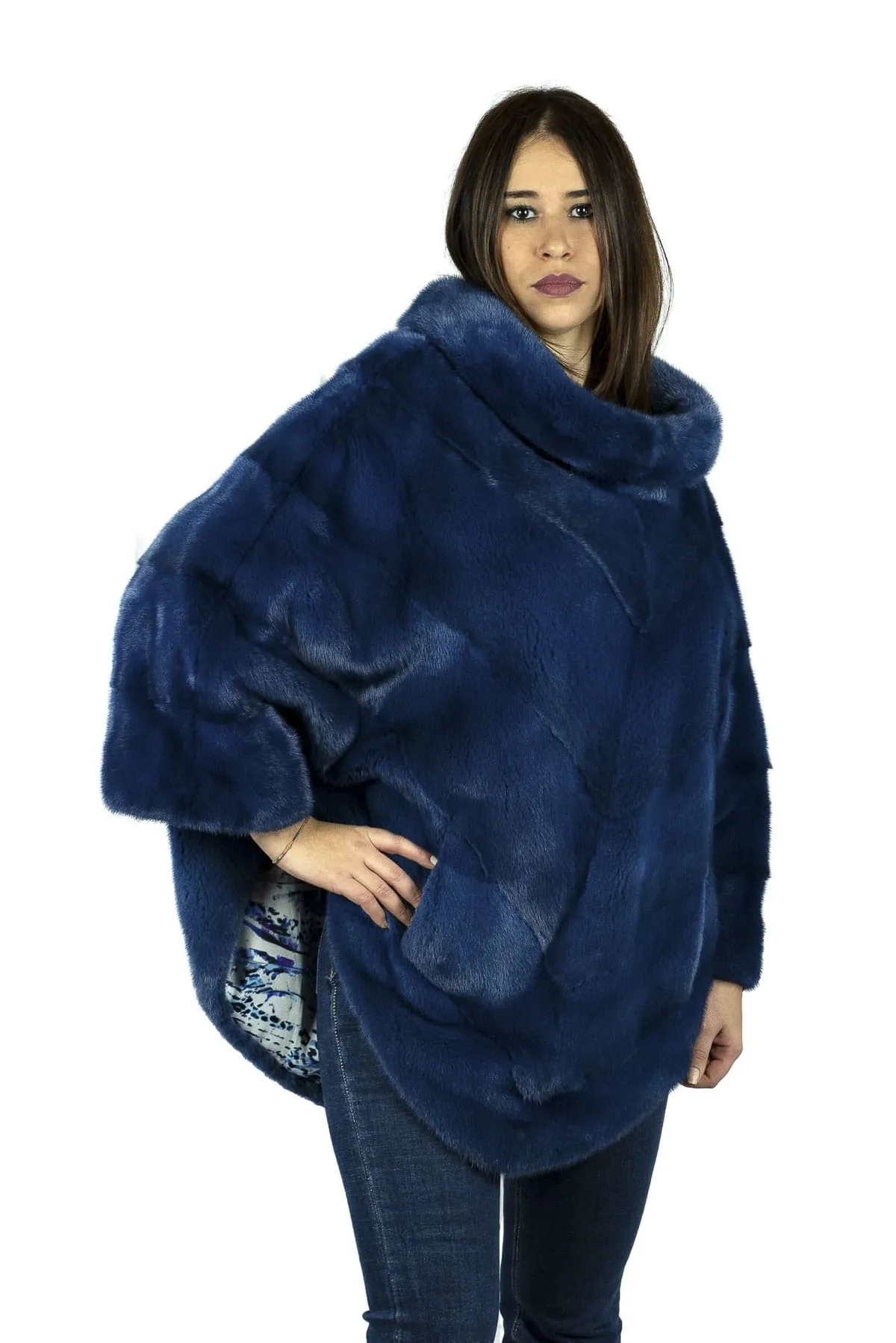 Poncho in mink Ocean blue