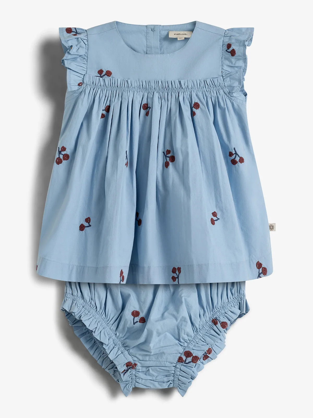 Poplin Little Set w. Embroidery - Little - Blue/Rose