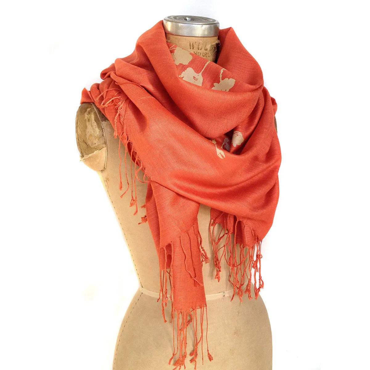 Poppies Scarf. Floral print, linen-weave pashmina