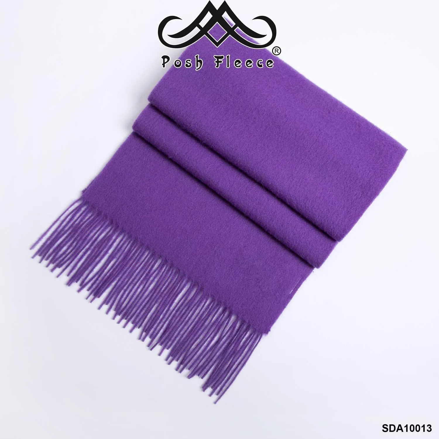 POSH FLEECE Pure Wool Scarf with Fringe Violet