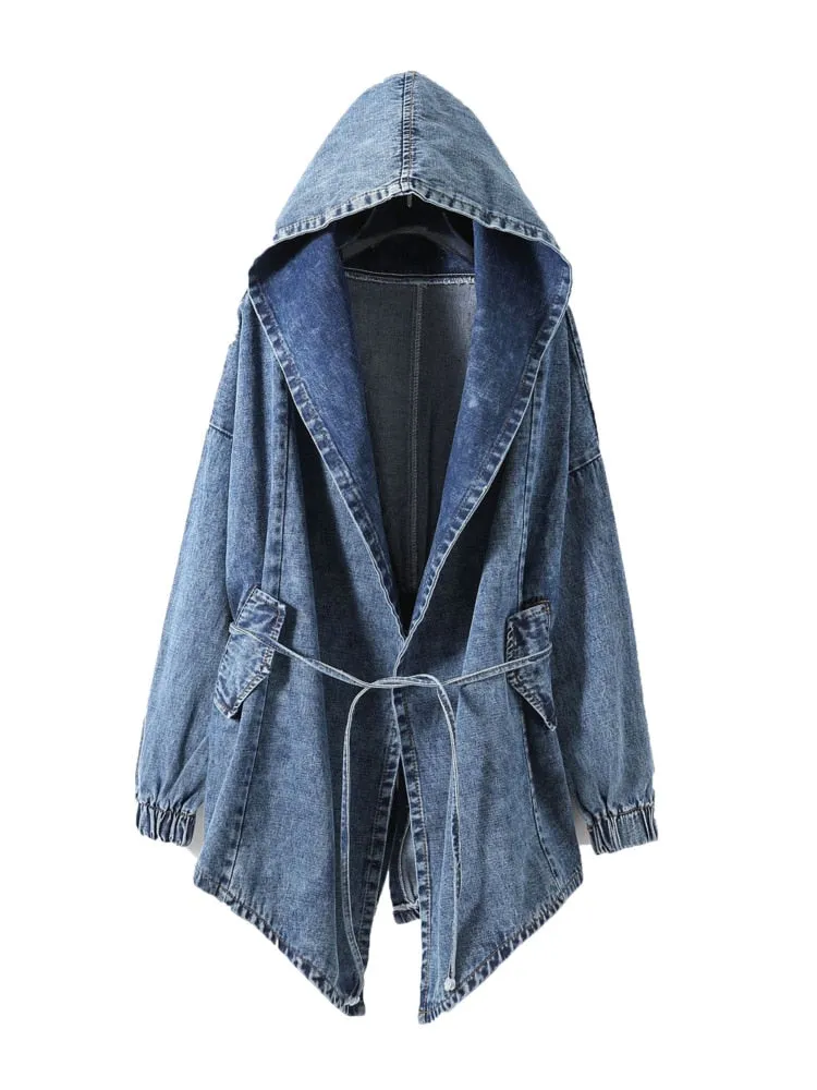 Pre Order:  Denim Knot Hooded Oversized Jacket