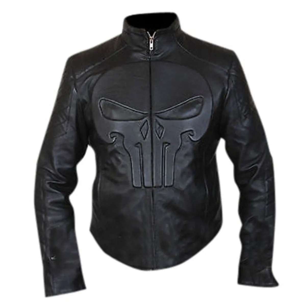 Punisher Skull Embossed Black Leather Jacket | Frank Castle Jacket