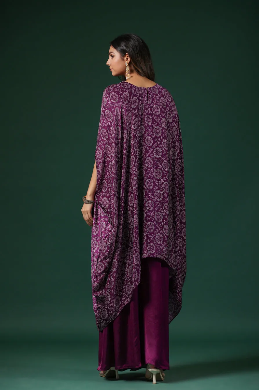 Purple Embroidered Habutai Silk Kaftan Palazzo Set