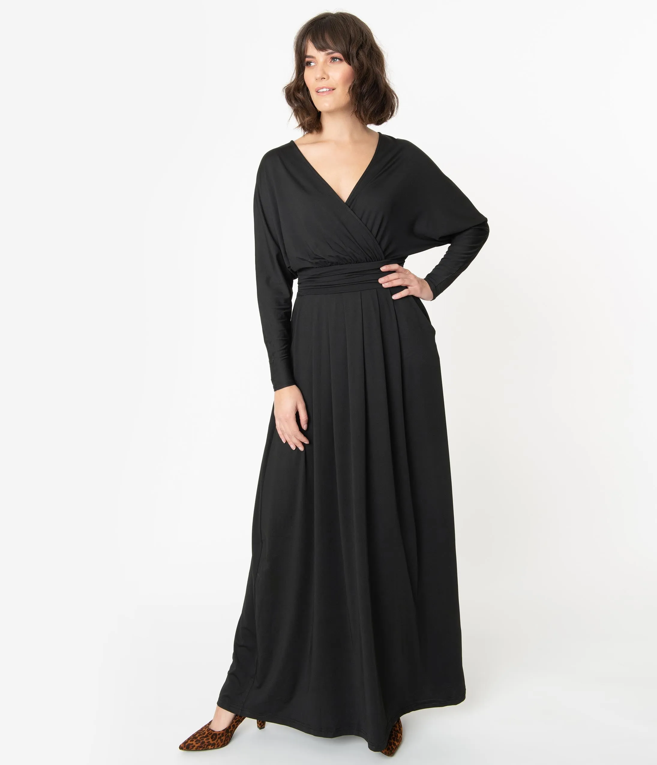 Retro Style Black Long Sleeve Maxi Dress