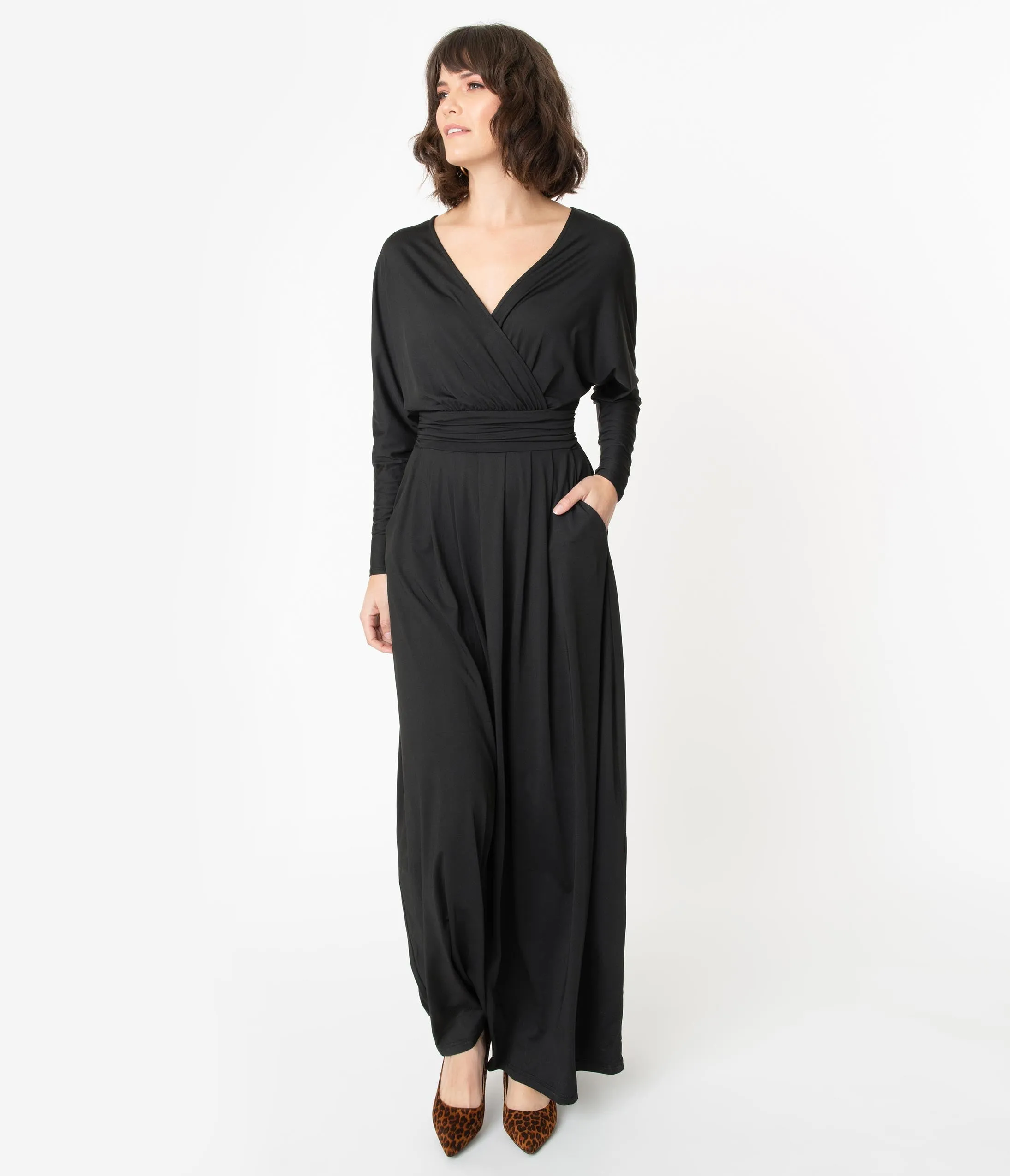 Retro Style Black Long Sleeve Maxi Dress