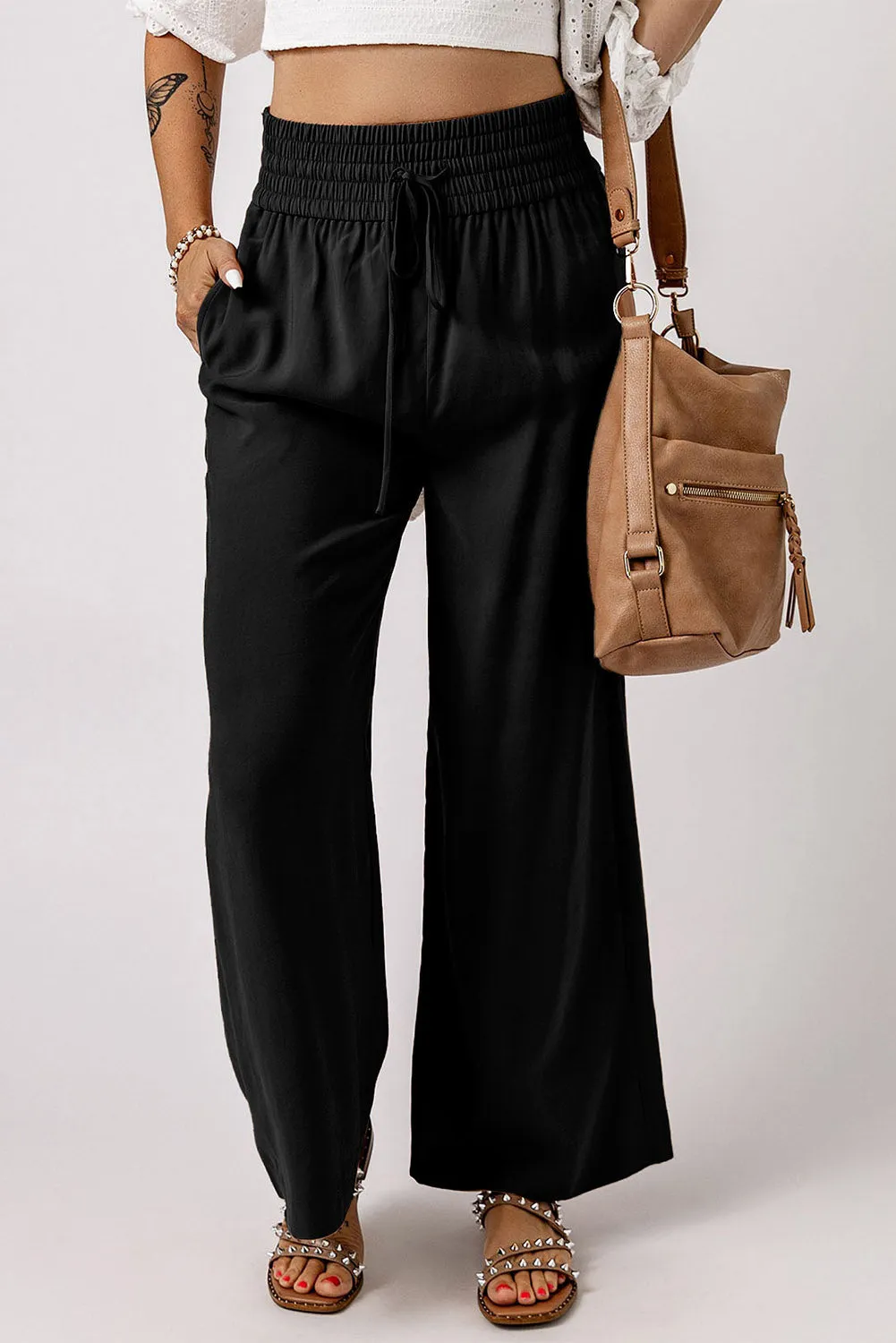 Rhylee Black Drawstring Wide Leg Pants