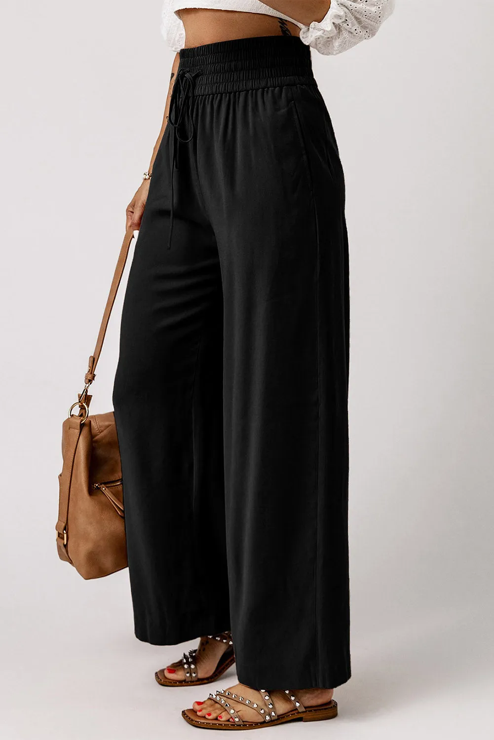 Rhylee Black Drawstring Wide Leg Pants