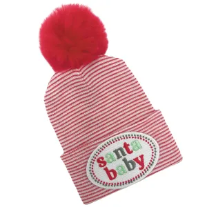 Santa Baby Christmas Hat - Red or Red Striped Hat with White Pom Newborn Gender Neutral Hat