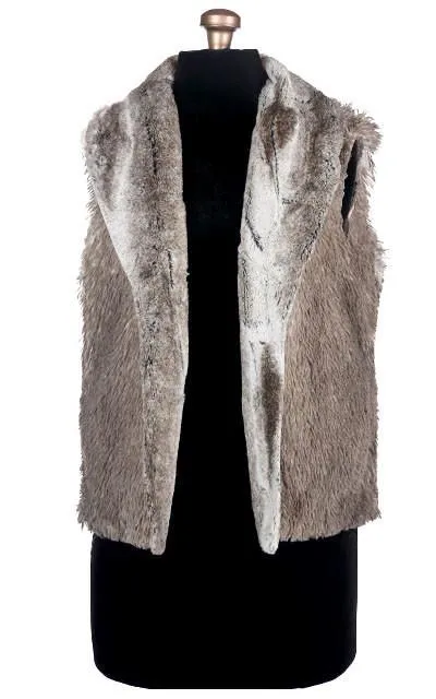 Shawl Collar Vest, Reversible less pockets - Luxury Faux Fur in Birch with Arctic Fox