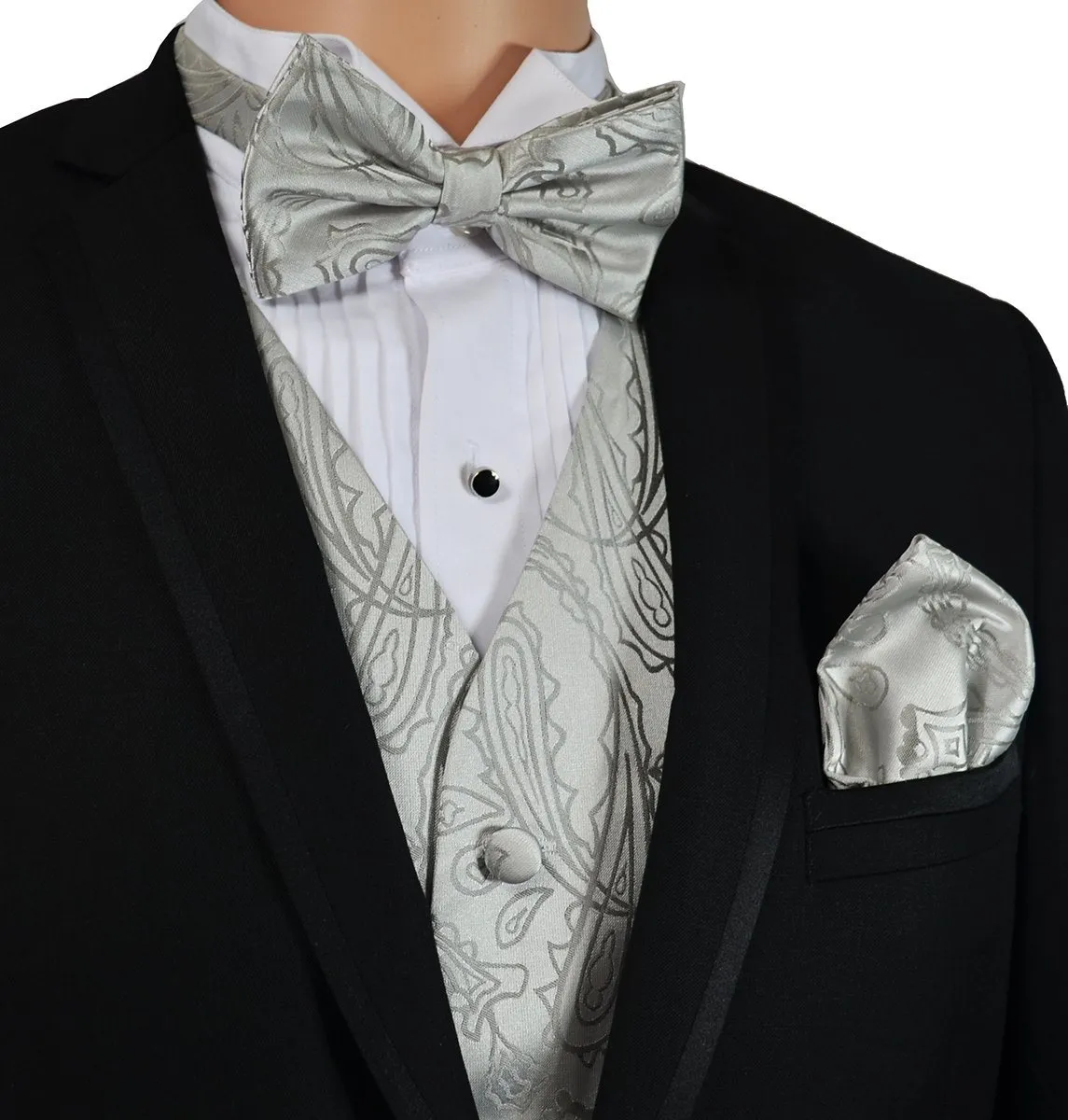 Silver Paisley Tuxedo Vest Set