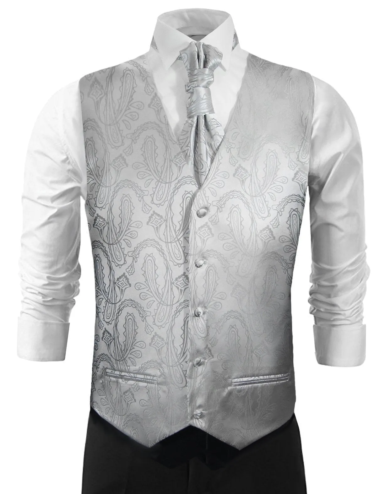 Silver Paisley Tuxedo Vest Set