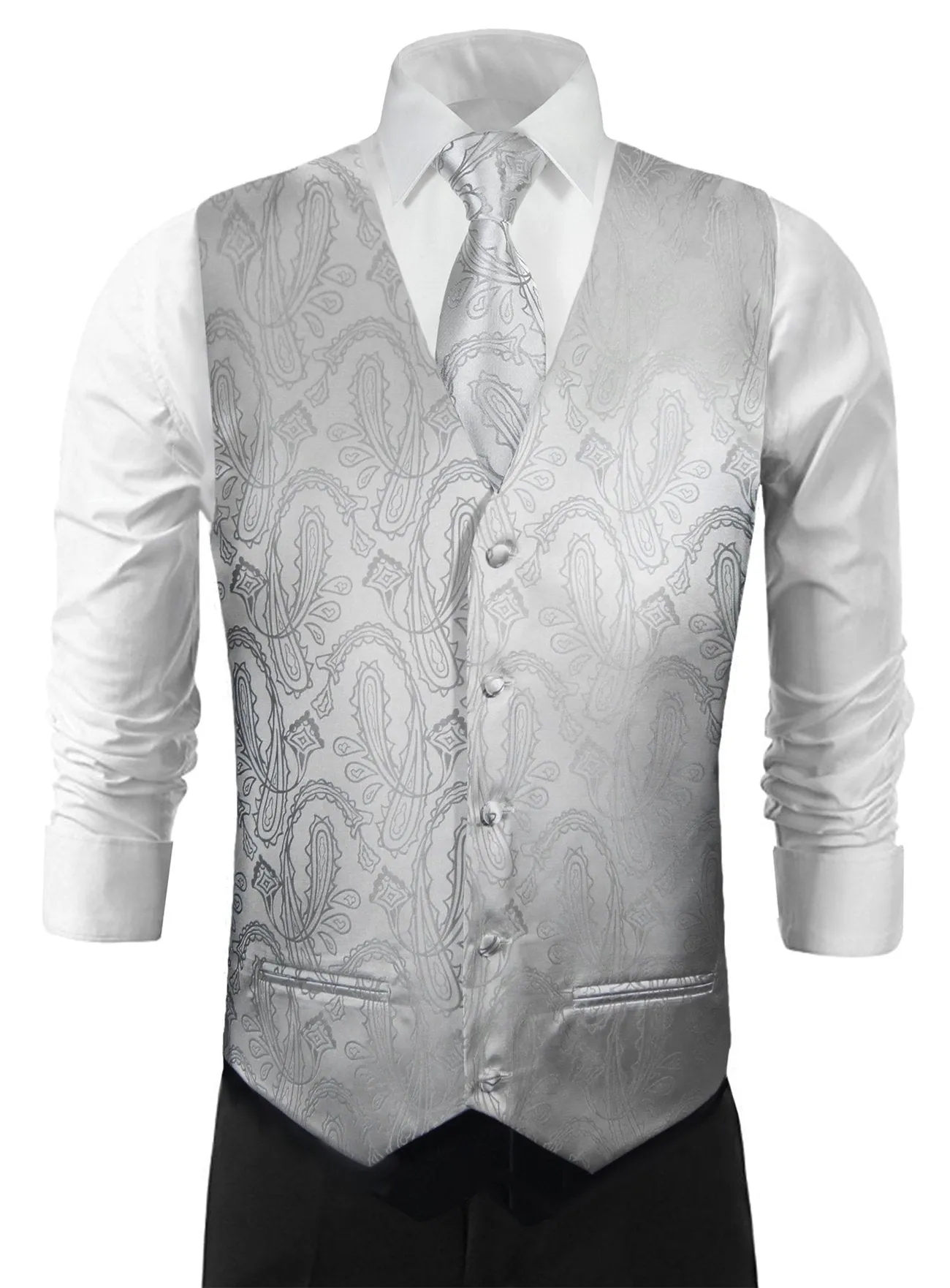 Silver Paisley Tuxedo Vest Set