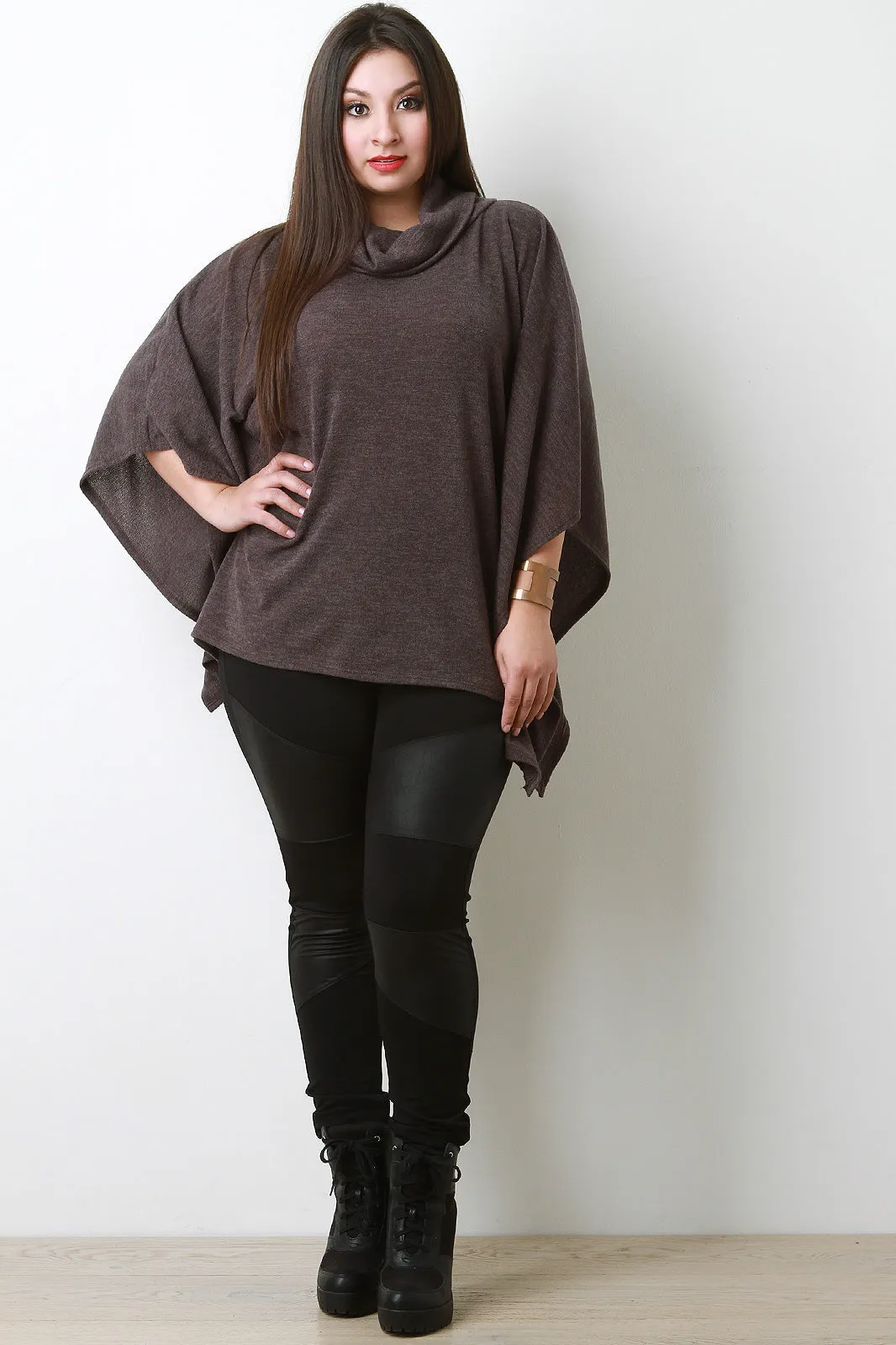 Soft Knit Cowl Neck Poncho Top