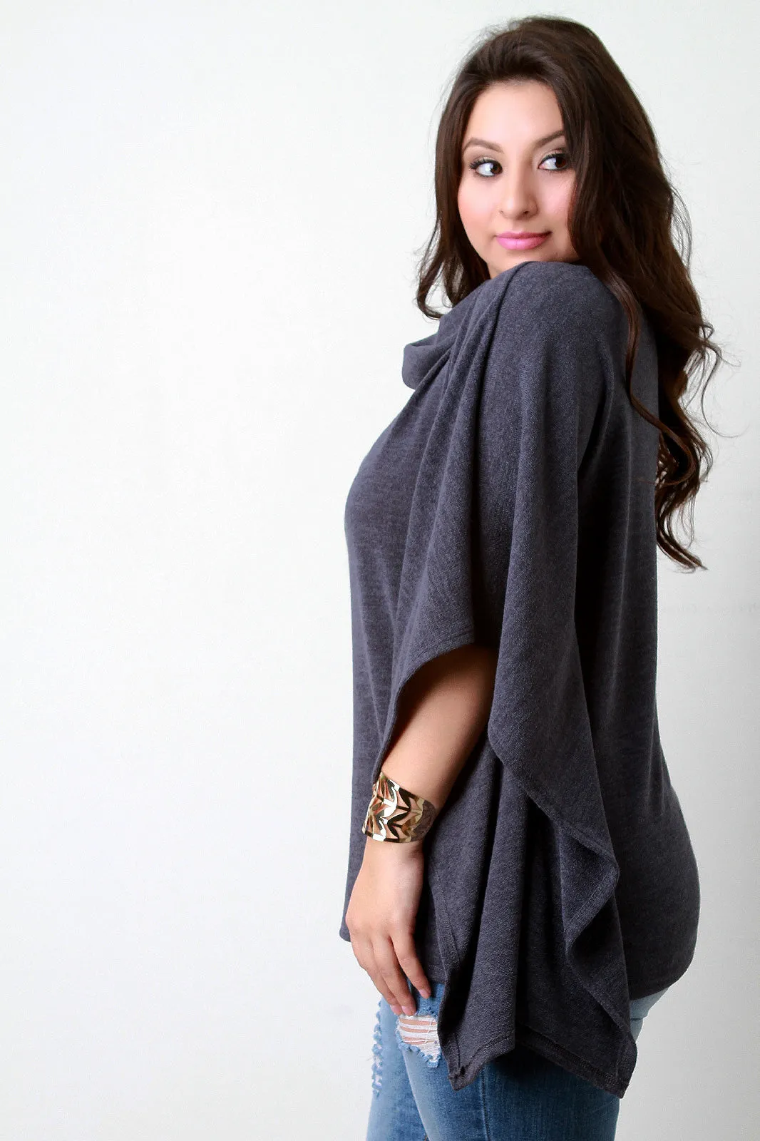 Soft Knit Cowl Neck Poncho Top