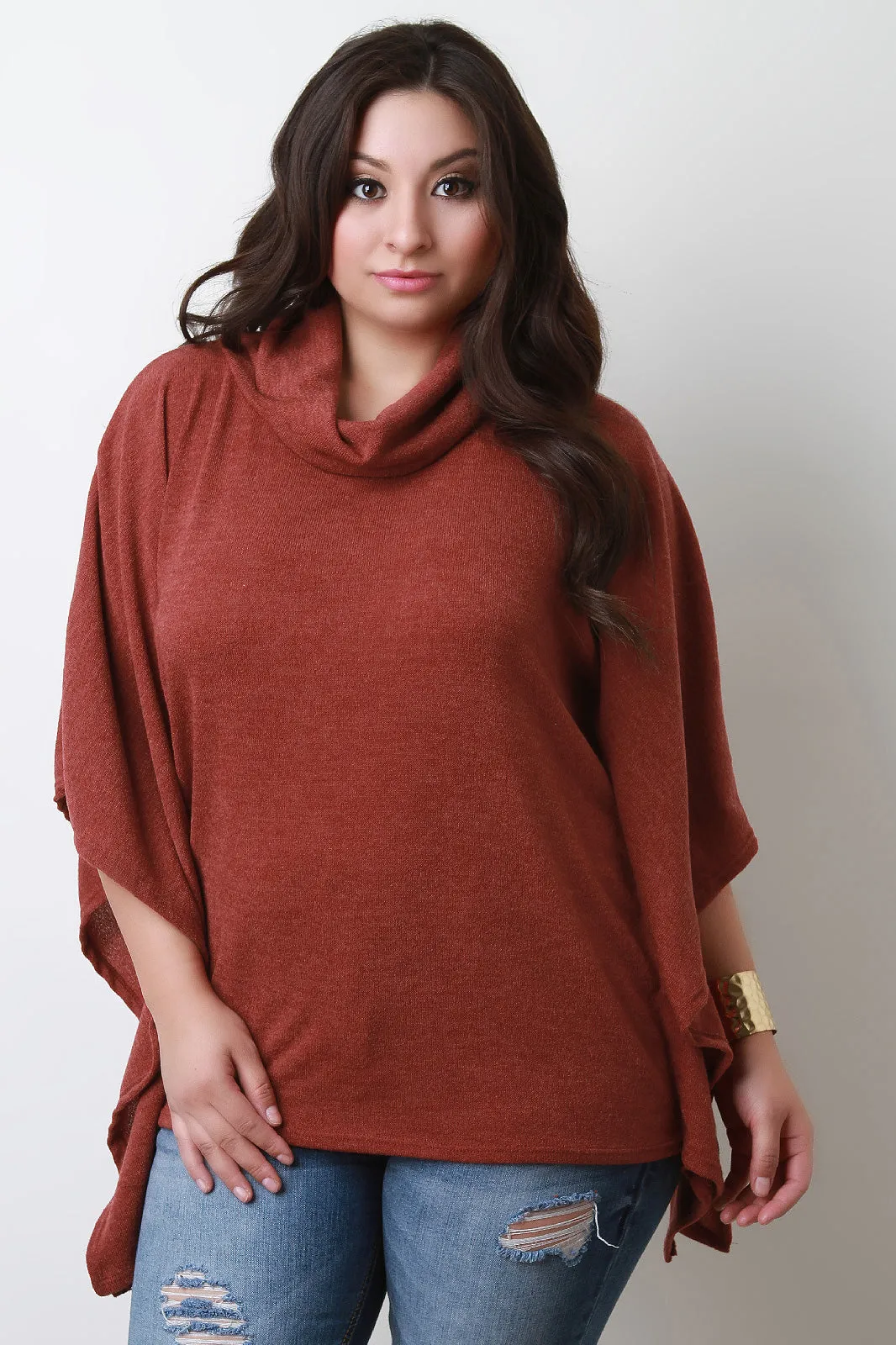 Soft Knit Cowl Neck Poncho Top