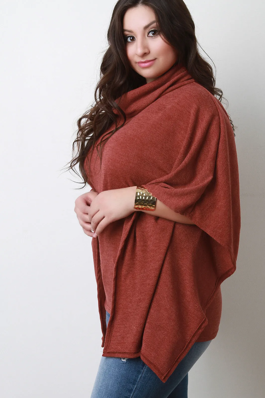 Soft Knit Cowl Neck Poncho Top