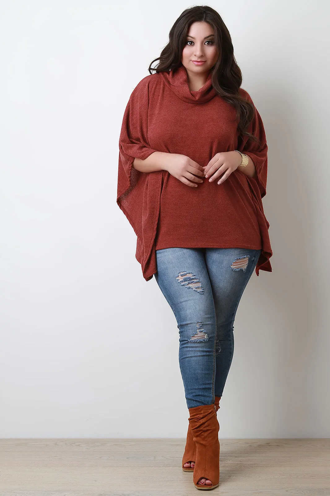 Soft Knit Cowl Neck Poncho Top