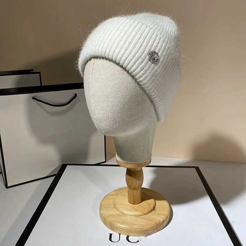 Soft Ribbed Beanie with Crystal Monogram Accent