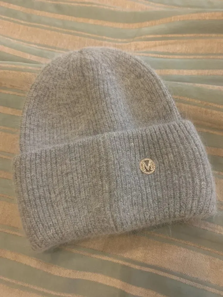 Soft Ribbed Beanie with Crystal Monogram Accent