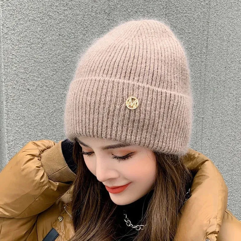 Soft Ribbed Beanie with Crystal Monogram Accent