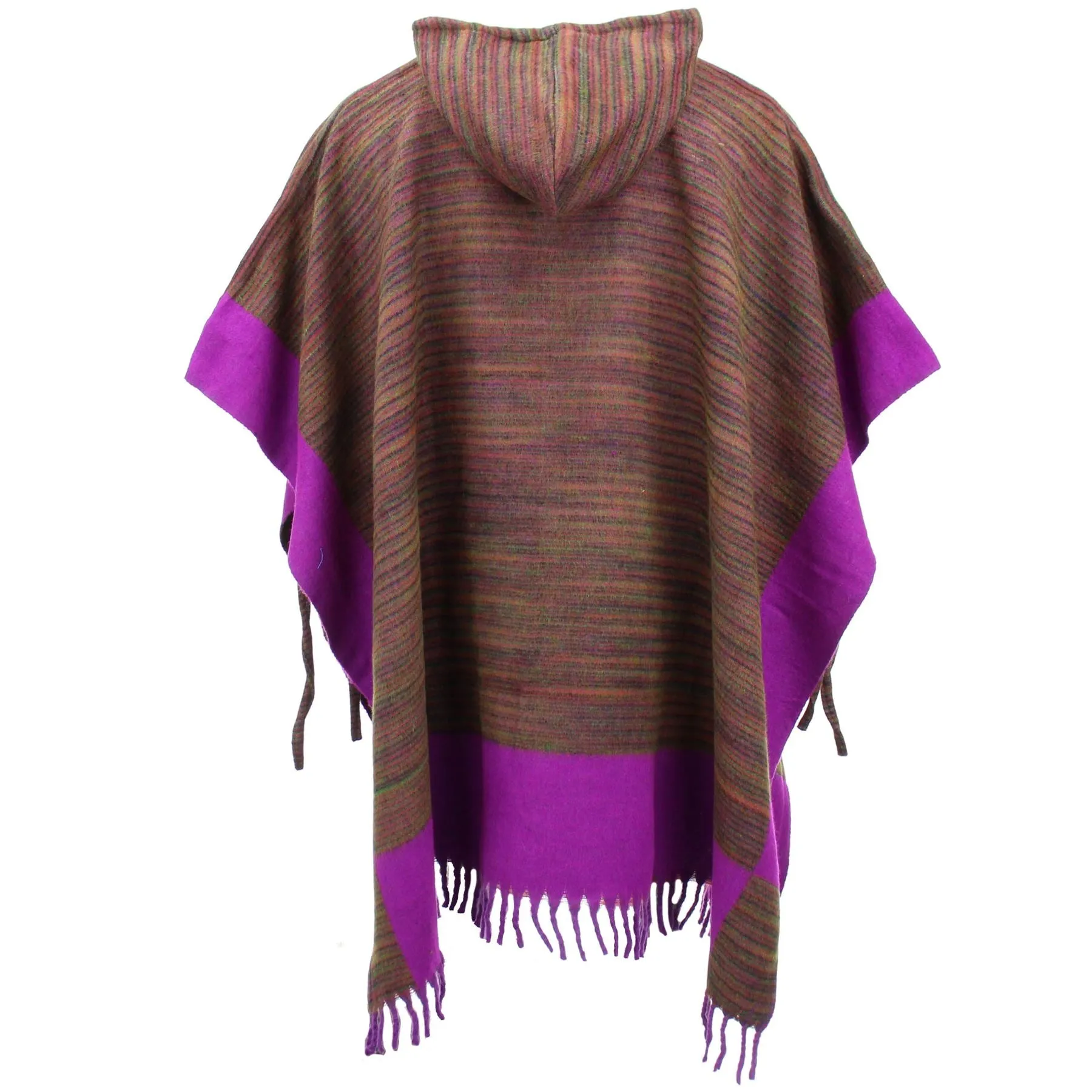 Soft Vegan Wool Hooded Tibet Poncho - Sunset & Plum