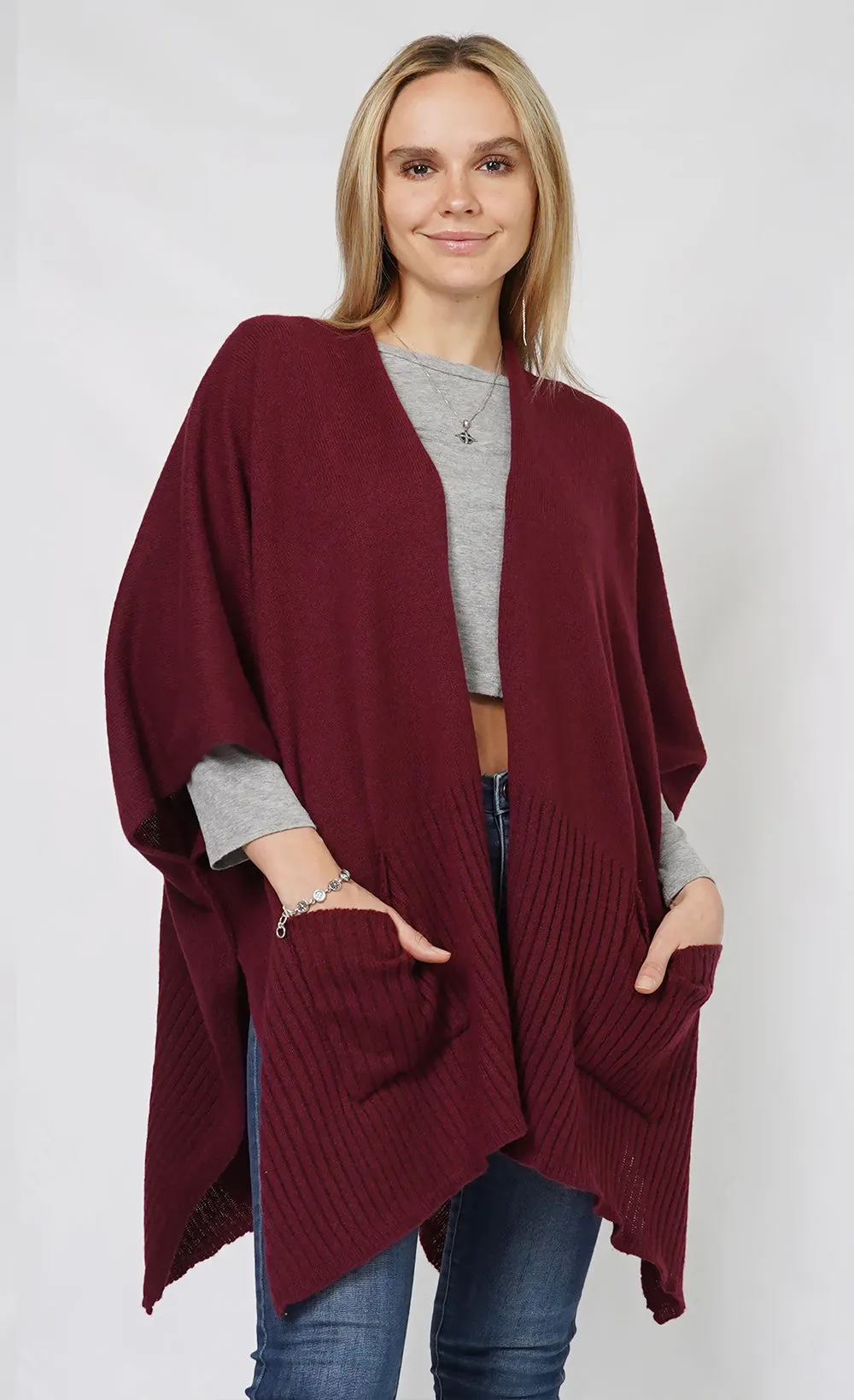 Solid Knit Cape Burgundy