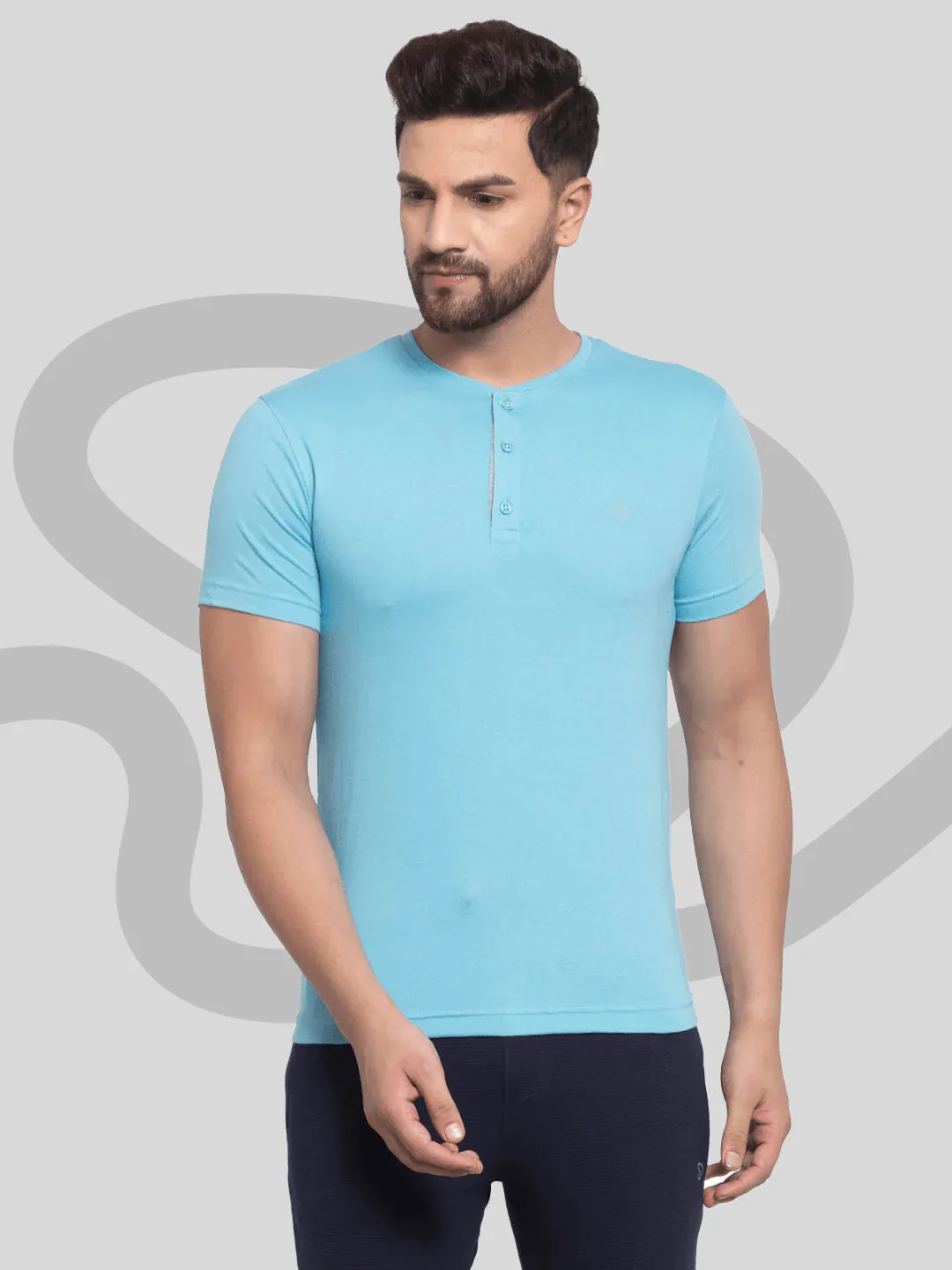 Sporto Men's Henley Neck Cotton T-Shirt - Aqua