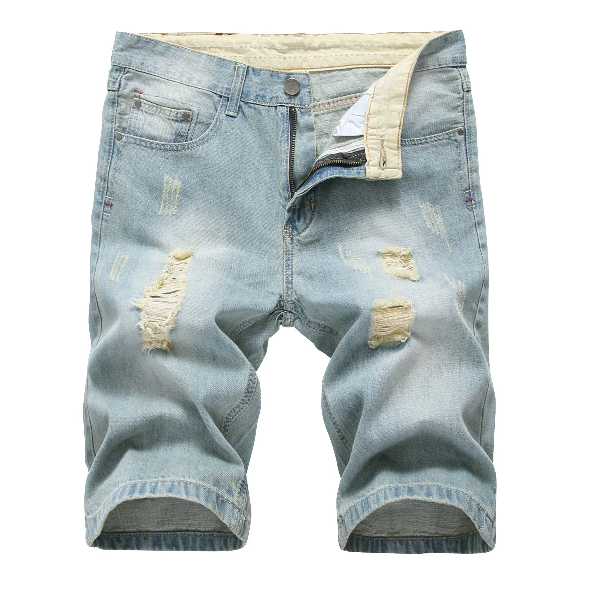 Stone Washed Holes Jeans Summer Denim Shorts Slim