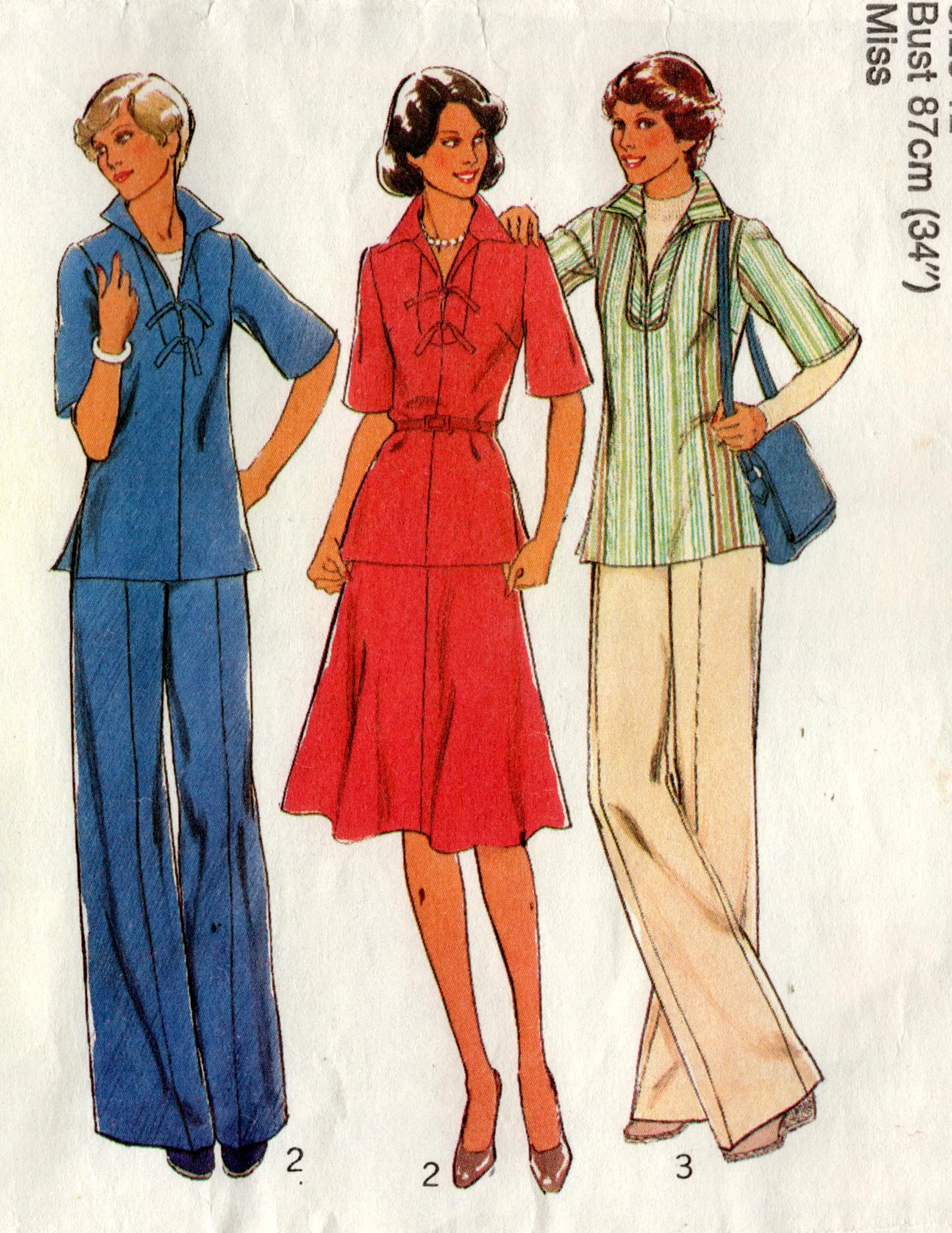 Style 1608 Womens Caftan-Top Skirt & Wide Leg Pants 1970s Vintage Sewing Pattern Size 12 Bust 34 inches