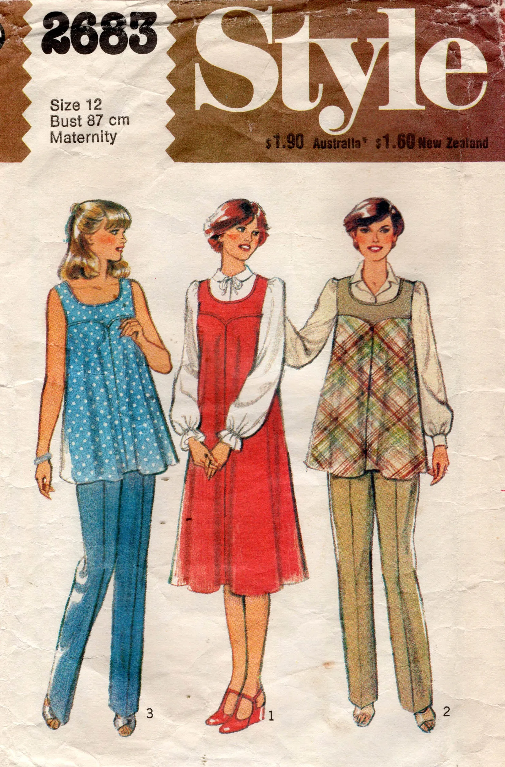 Style 2683 Womens Maternity Tent Dress Top & Pants 1970s Vintage Sewing Pattern Size 12