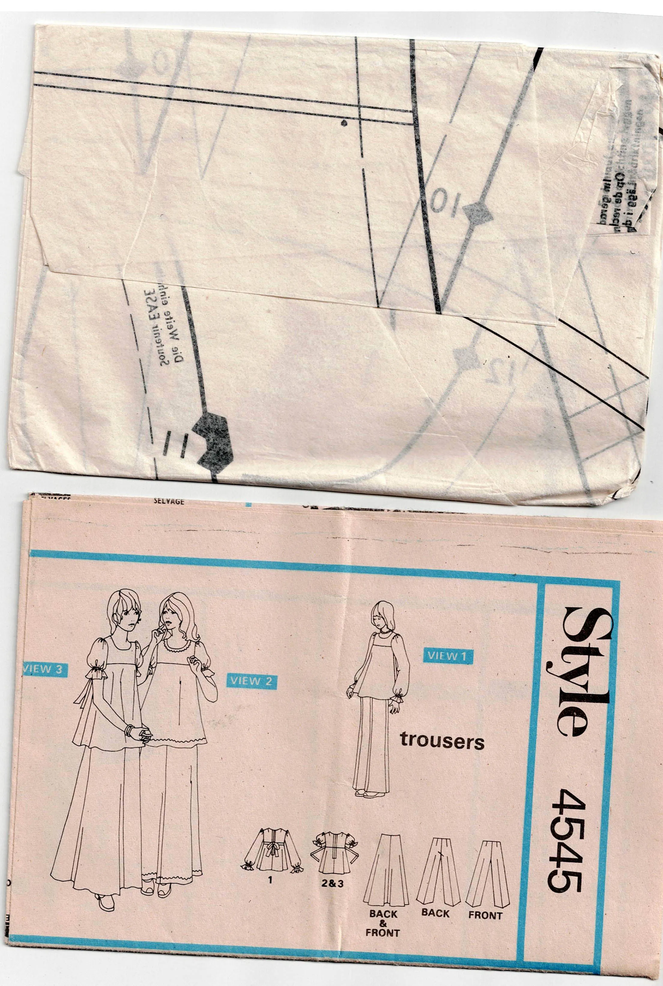 Style 4545 Young Junior Teen High Waisted Puff Sleeved Tunic Maxi Skirt & Pants 1970s Vintage Sewing Pattern Bust 35 inches