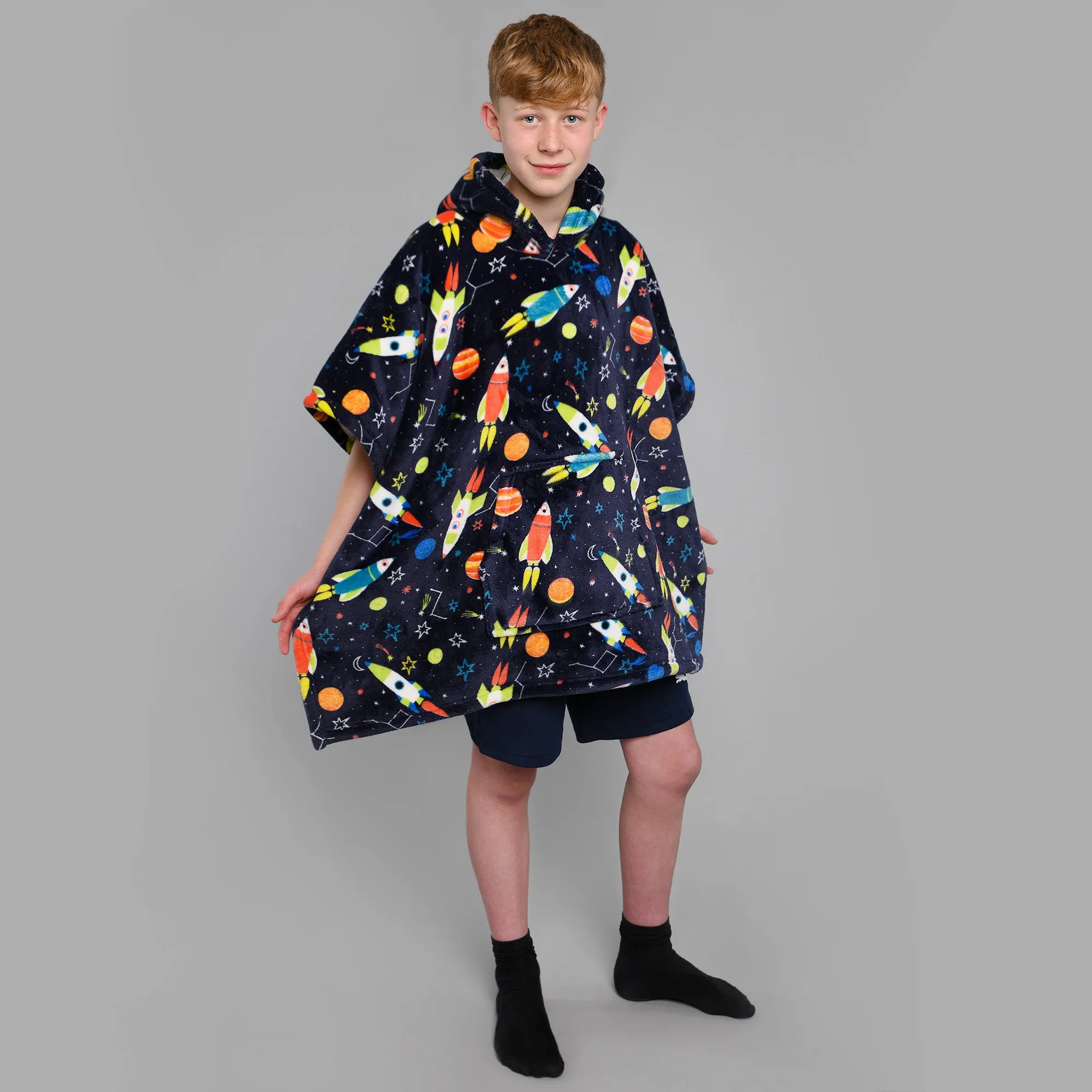 Supersonic Hooded Throw by Bedlam in Blue 75 x 92.5cm