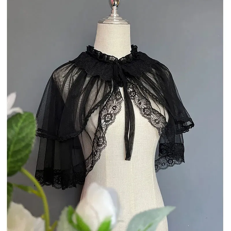 Sweet Lolita Cover Up Sheer Poncho Cape w. Tassels