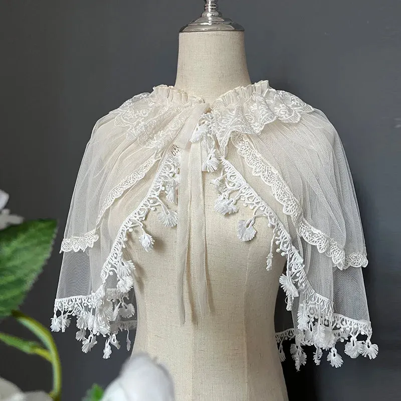 Sweet Lolita Cover Up Sheer Poncho Cape w. Tassels