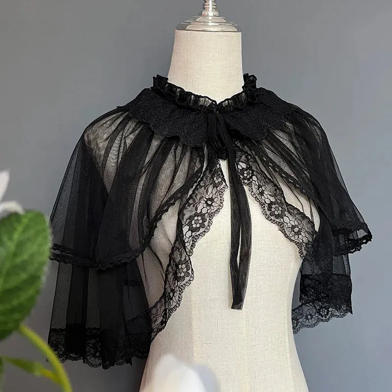 Sweet Lolita Cover Up Sheer Poncho Cape w. Tassels