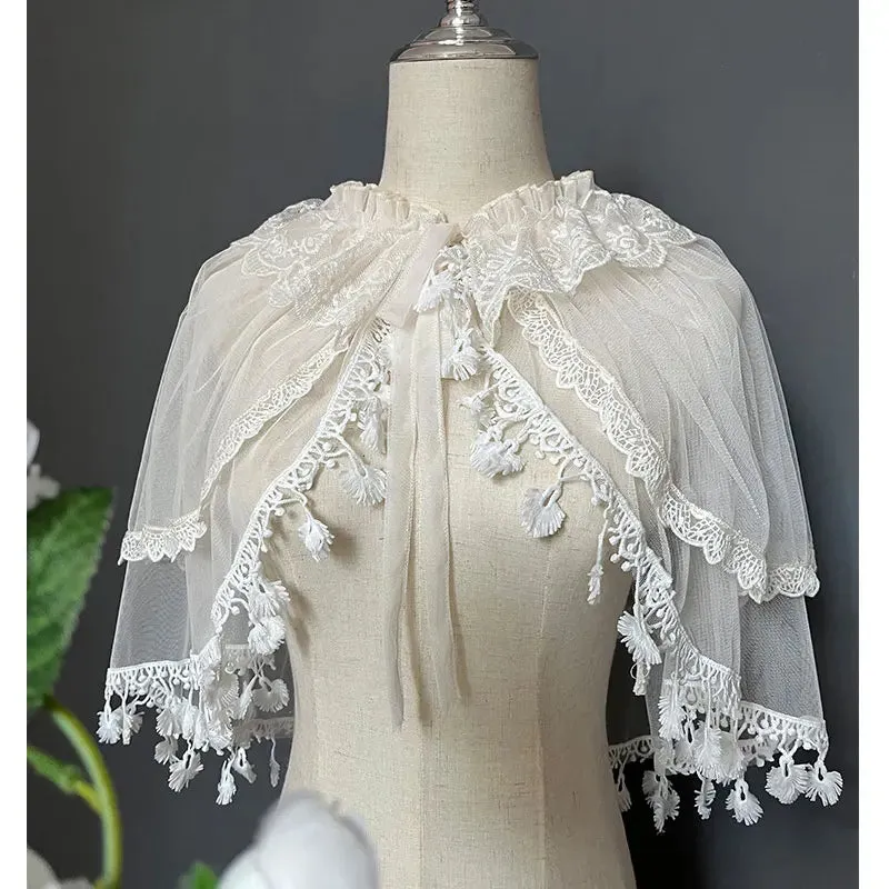 Sweet Lolita Cover Up Sheer Poncho Cape w. Tassels