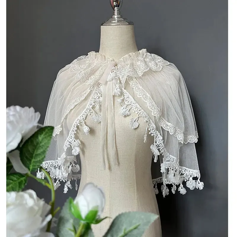 Sweet Lolita Cover Up Sheer Poncho Cape w. Tassels