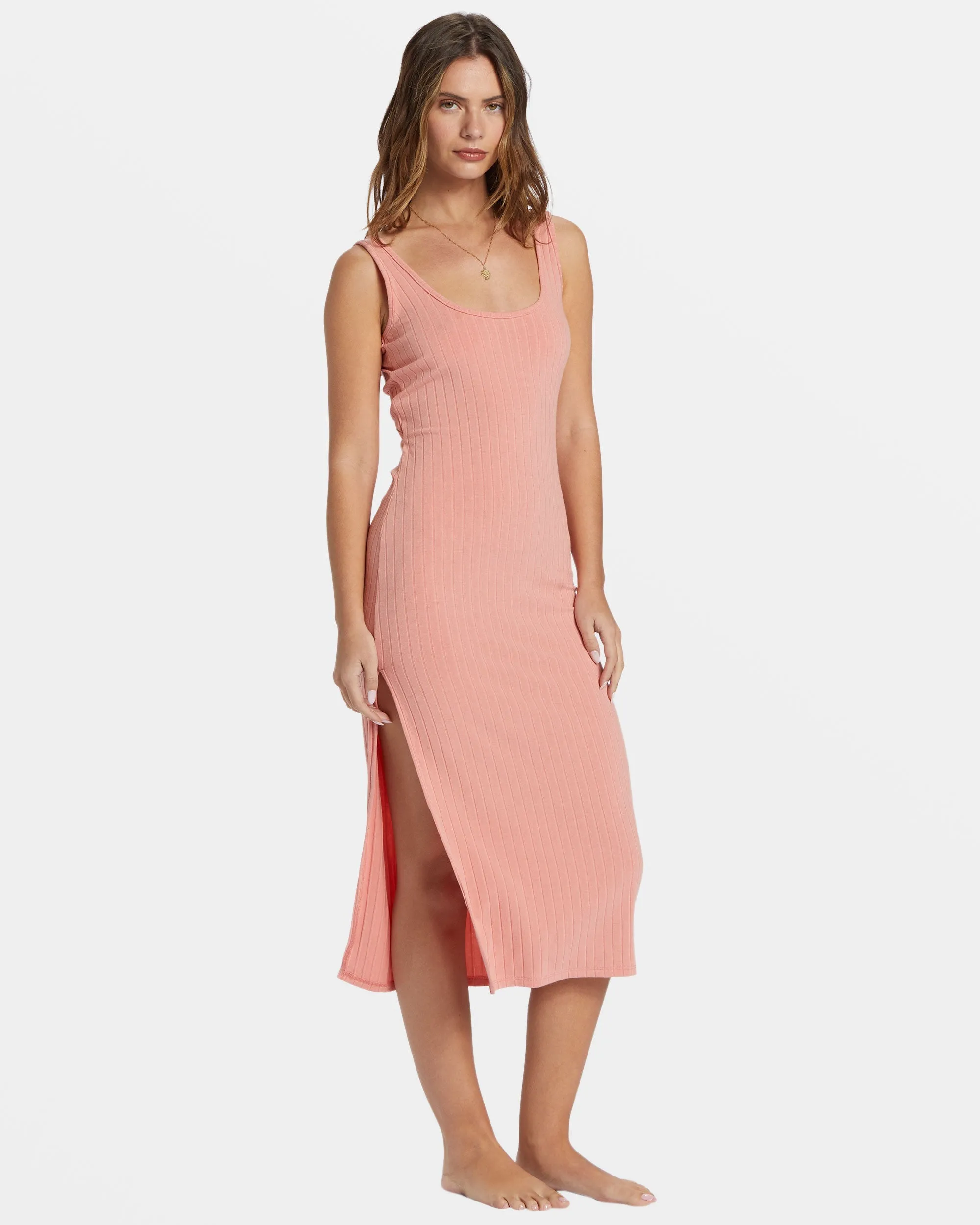 Take A Look Rib Knit Dress - Peach Out