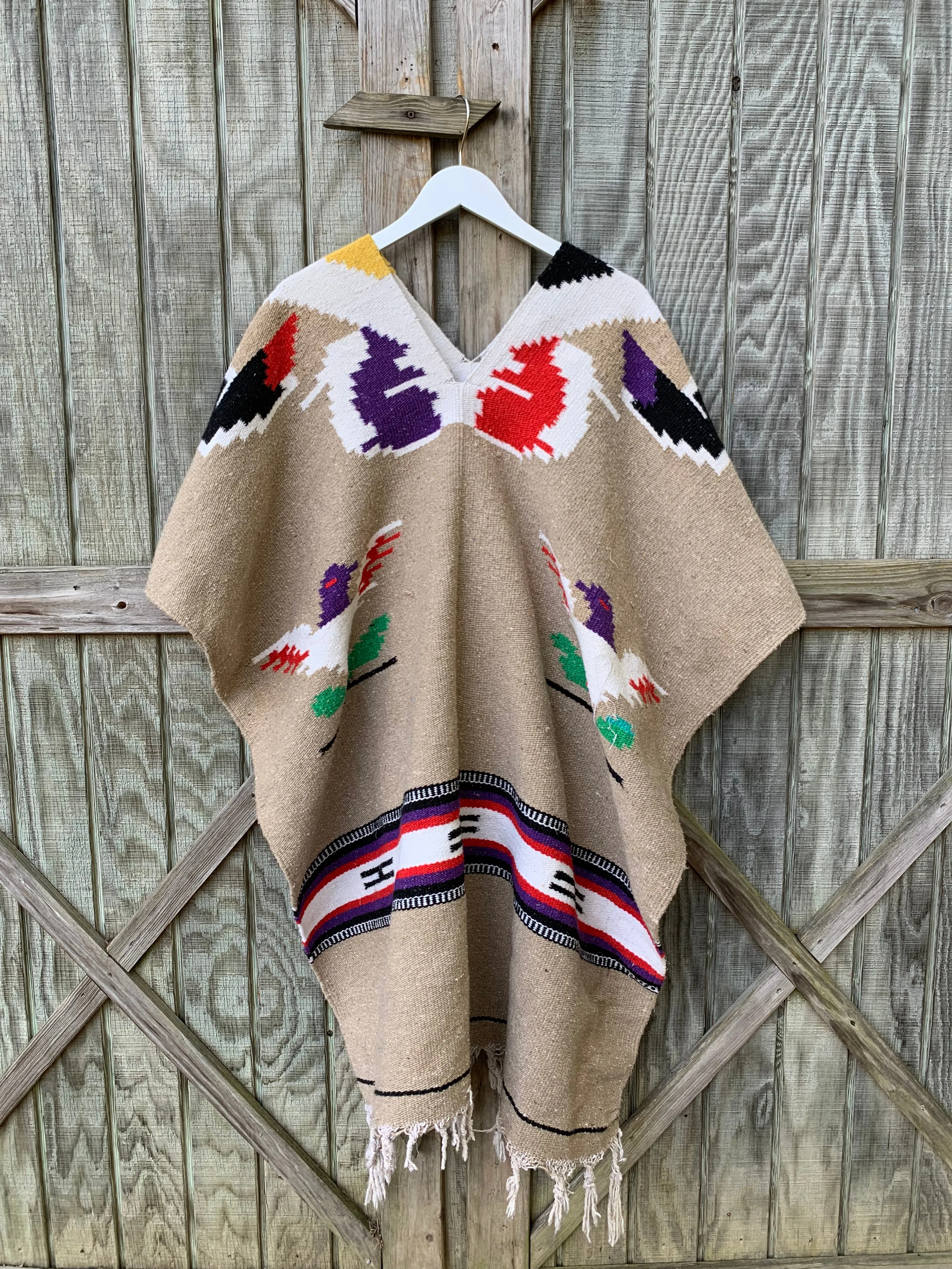 Tan Vintage Mexican Poncho