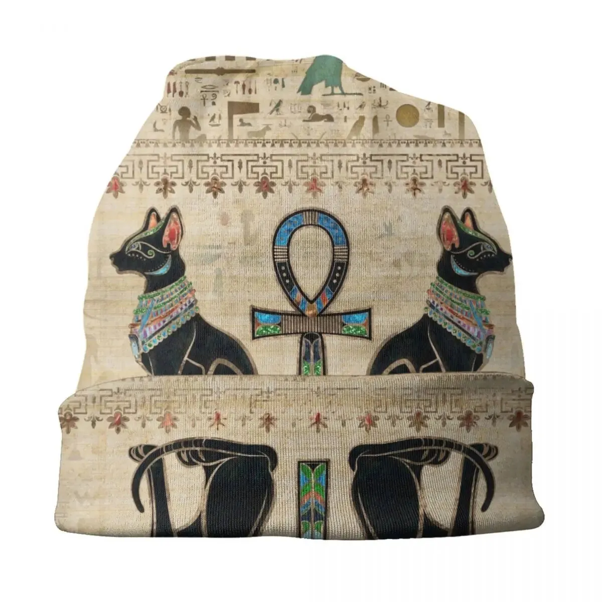 TEEK - Egyptian Cats And Ankh Cross Beanie Caps