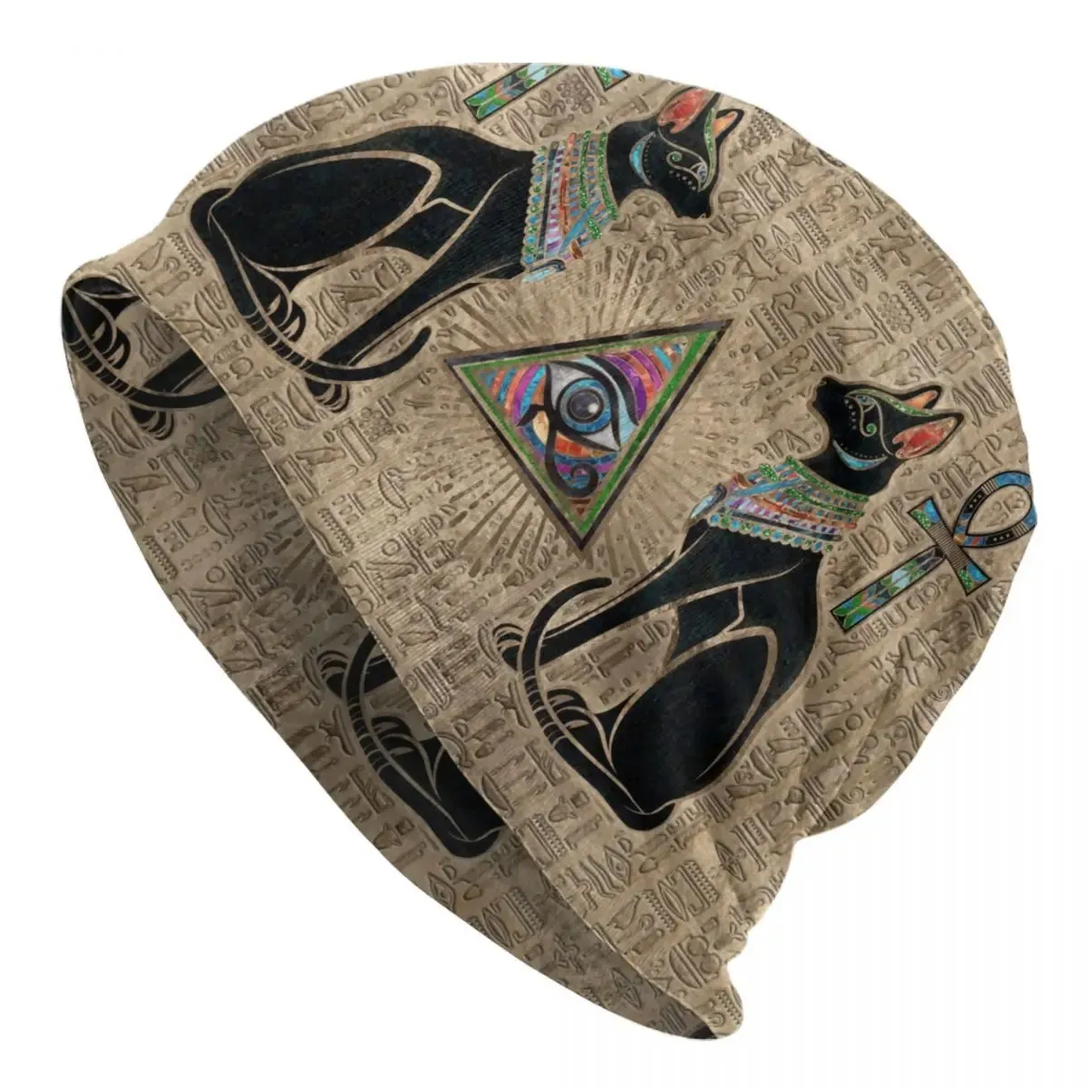 TEEK - Egyptian Cats And Ankh Cross Beanie Caps