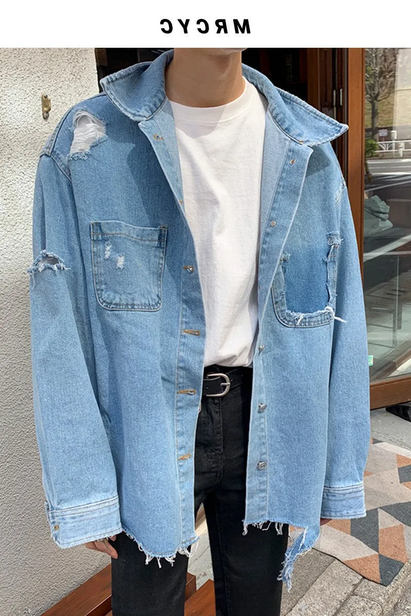 Teen Loose Casual Handsome Ripped Jacket