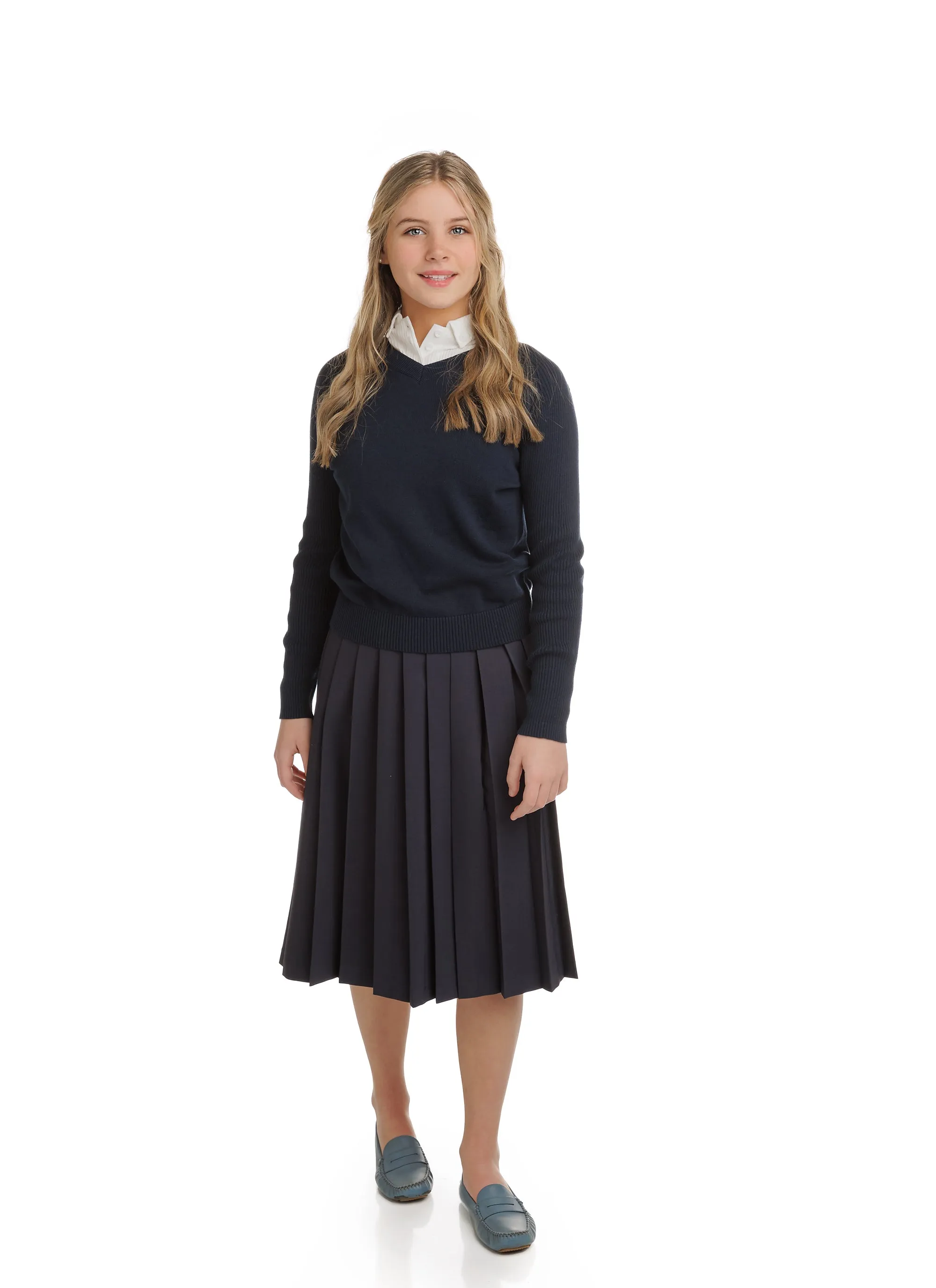 Teens Stretch Navy Pleated Skirt