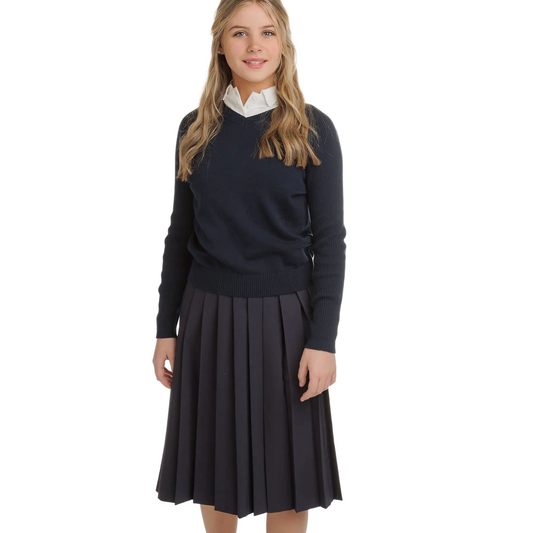 Teens Stretch Navy Pleated Skirt