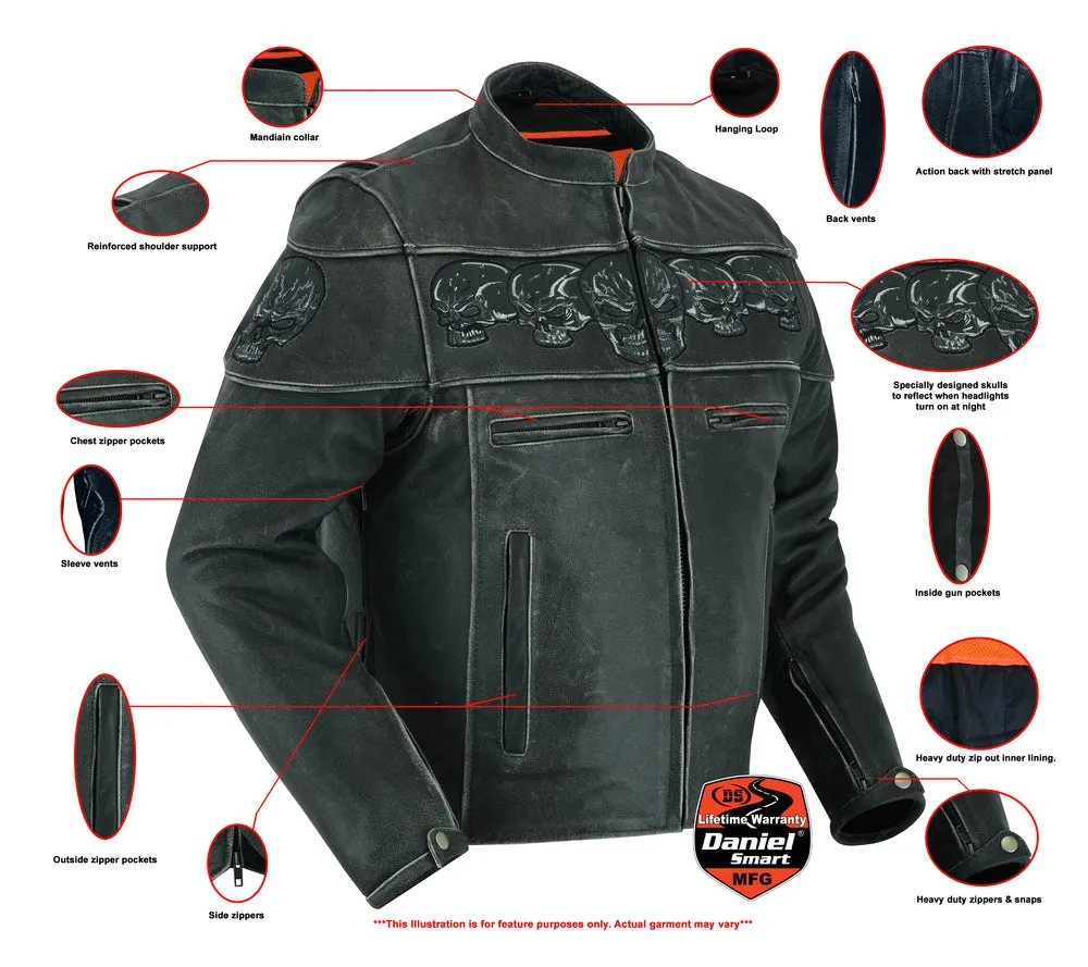 The Exposed - Men's reflective skull leather jacket