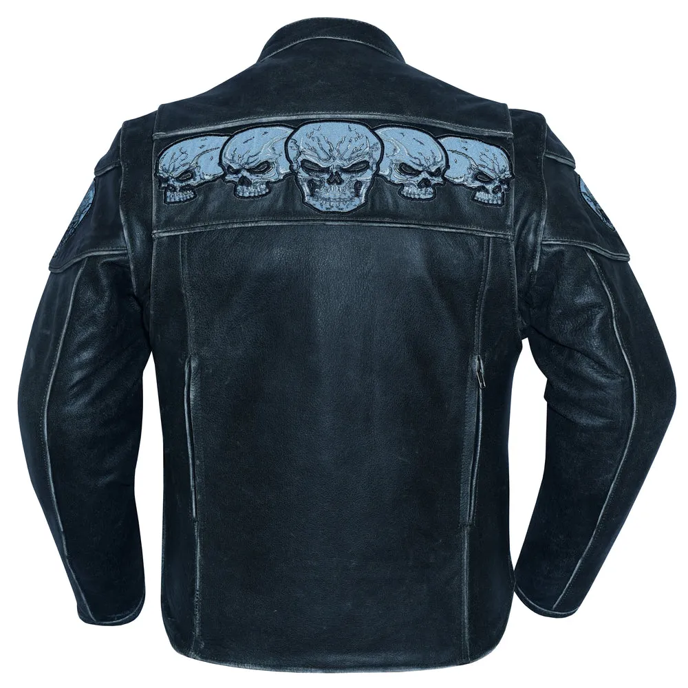 The Exposed - Men's reflective skull leather jacket